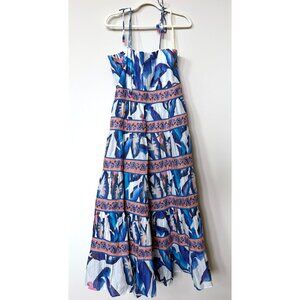 NWT- Farm Rio- Off-White Blue Foliage Midi Dress
